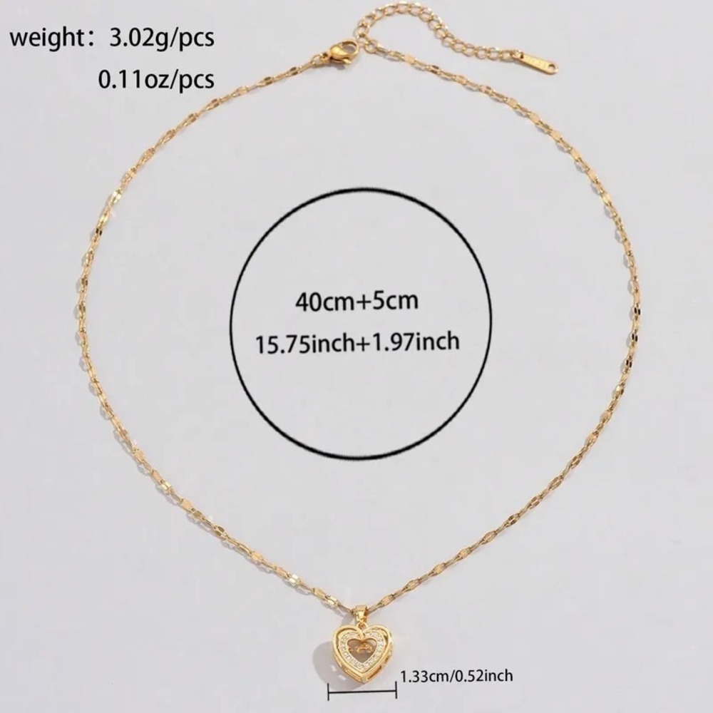 18K Gold Plated Heart Pendant Necklace 316L Stainless Steel Coffee Bean Chain - Picture 4 of 5